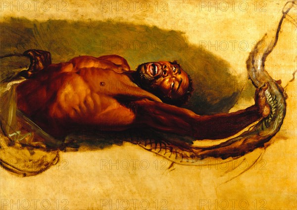 Man Struggling with a Boa Constrictor, Study for "Liboya Serpent Seizing its Prey" Study of a Negro Struggling with a Boa Constrictor for 'A Boa Serpent Seizing a Horse', James Ward, 1769-1859, British
