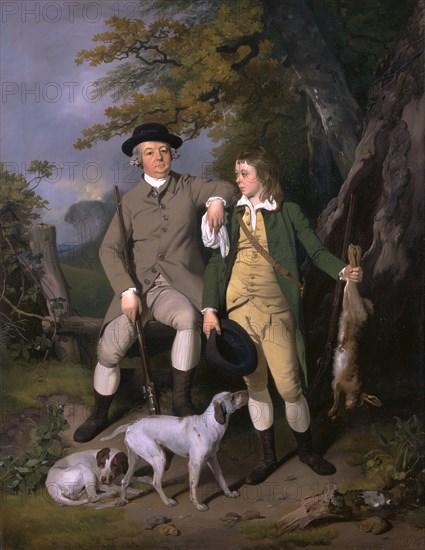 Portrait of a Sportsman with His Son A Sportsman with his Son and Dogs Signed and dated, lower right: "F Wheatley | pxt: 1779", Francis Wheatley, 1747-1801, British