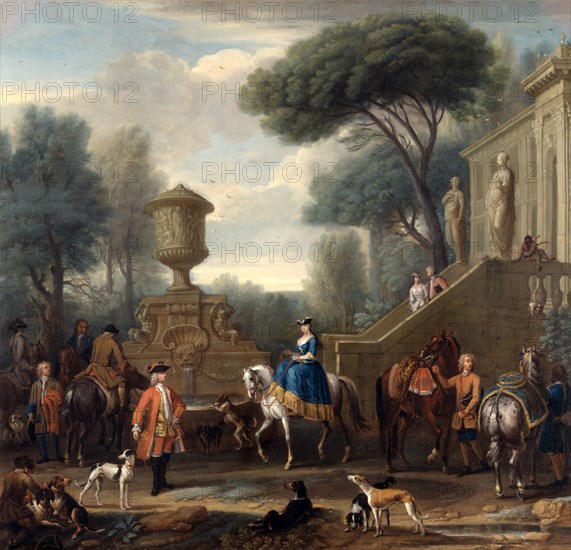 Preparing for the Hunt Hunting Party Signed, center right on staircase: "J. Wooton|Pinx", John Wootton, 1682-1764, British