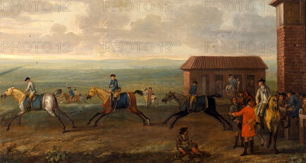 Lord Portmore Watching Racehorses at Exercise on Newmarket Heath Signed, lower center: "J. Wootton.", John Wootton, 1682-1764, British
