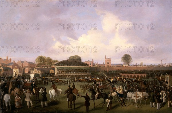Lord Westminster's Cardinal Puff, with Sam Darling Up, Winning the Tradesman's Plate, Chester Chester Racecourse with 'Cardinal Puff' Winning the Tradesman's Plate, 1839, William Tasker, 1808-1852, British