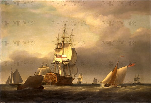 A Seascape with Men-of-War and Small Craft, Attributed to Francis Holman, 1760-1790, British