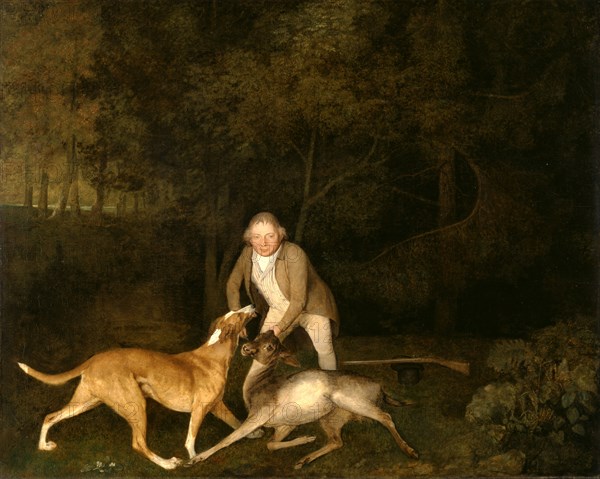 Freeman, the Earl of Clarendon's gamekeeper, with a dying doe and hound Signed and dated, lower center: "geo : stubbs pinxit 1800", George Stubbs, 1724-1806, British
