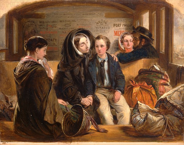 Second Class - The Parting. "Thus part we rich in sorrow, parting poor." Third Class - The Parting, Railway journey, travel by train,  Signed and dated in red paint, lower right: "A Solomon. 1855", Abraham Solomon, 1824-1862, British