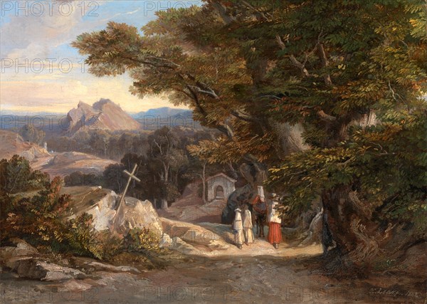 Between Olavano L'Civitella Signed and dated, lower right: "E. Lear 1842", Edward Lear, 1812-1888, British