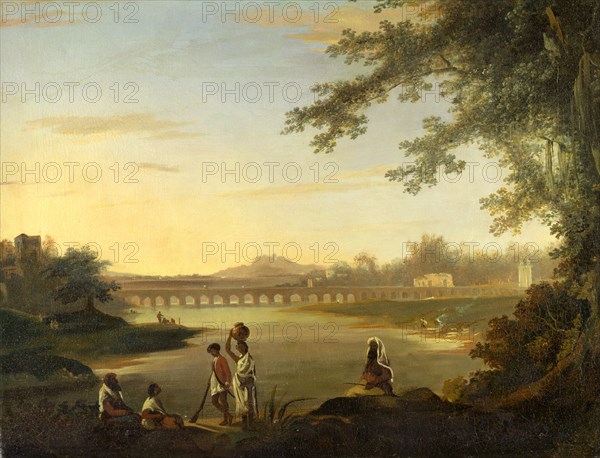 The Marmalong Bridge, with a Sepoy and Natives in the Foreground Extensive View of the Marmalong, Previously the Armenian Bridge, William Hodges, 1744-1797, British
