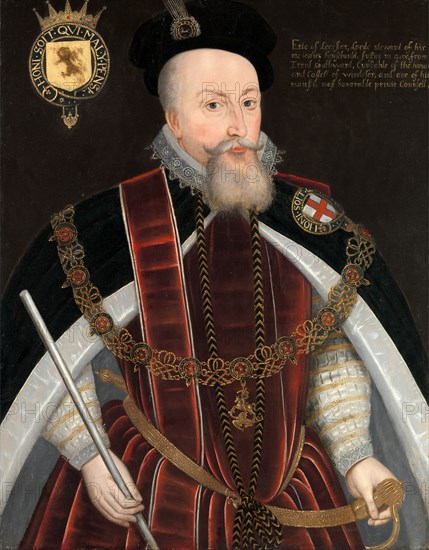 Robert Dudley, Earl of Leicester Inscribed in artist's hand, yellow paint, upper right: Upper right in yellow paint: "Erle of Lecester, Lorde Steward of hir | majesties househould, [...] in aire, from | Iren | southward , Cunstable of the honor | and Castell of Windesor, and one of hir majesties most honorable privie counsell.", unknown artist, 16th century, British