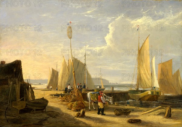 A Harbor Scene in the Isle of Wight, Looking Towards the Needles Signed and dated, lower left: "CV 1824", George Vincent, 1796-1832, British
