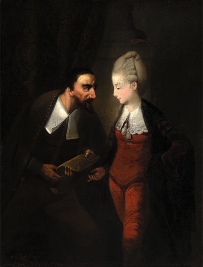 Portia and Shylock, from Shakespeare's "The Merchant of Venice", IV, i Signed in ocher-color paint, lower left: "E Alcock pinx", Edward Alcock, active 1750-ca. 1778, British