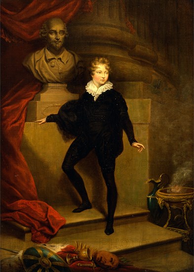 Master Betty as Hamlet, before a bust of Shakespeare, James Northcote, 1746-1831, British