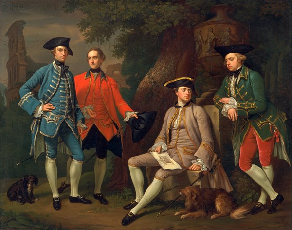 James Grant of Grant, John Mytton, the Hon. Thomas Robinson, and Thomas Wynne A Conversation Piece in Rome: James Grant, Mr. Mytton, the Hon. Thomas Robinson, and Mr. Wynne, c.1760, Nathaniel Dance-Holland, 1735-1811, British