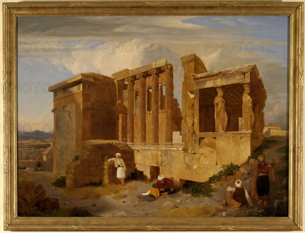 The Erechtheum, Athens, Greece with Figures in the Foreground Signed and dated in brown paint, lower right: "CLE | R [?] 1821", Charles Lock Eastlake, 1793-1865, British