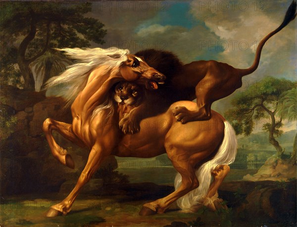A Lion Attacking a Horse Horse Attacked by a Lion Lion devouring a horse Lion Attacking a Horse, George Stubbs, 1724-1806, British