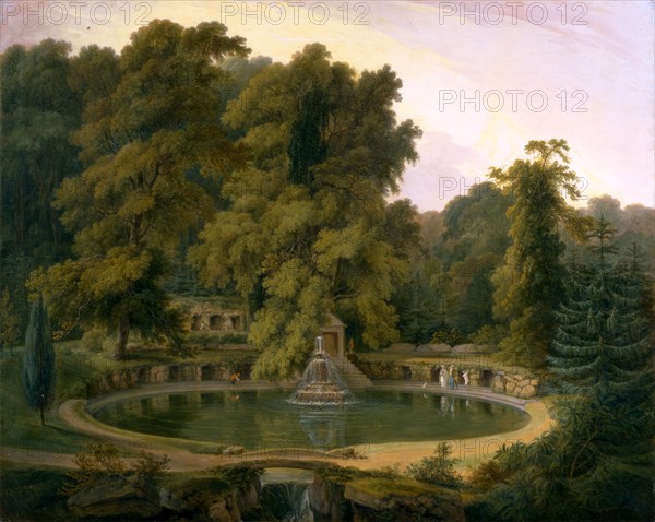 Temple, Fountain and Cave in Sezincote Park A View of the Temple, Fountain, and Cave at Sezincote Park, Gloucestershire Signed and dated, lower left: "T. Daniell 1819", Thomas Daniell, 1749-1840, British