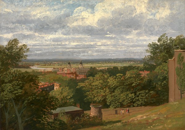 Greenwich Hospital from the Observatory with a Distant View of London, Thomas Hofland, 1777-1843, British