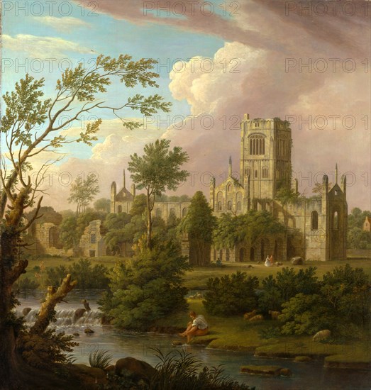 Kirkstall Abbey, Yorkshire Signed and dated in brown paint, lower left: "J. Lambert 1847", George Lambert, 1700-1765, British