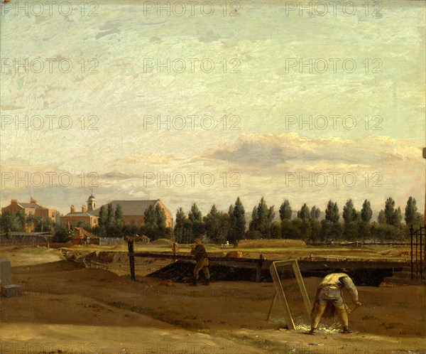 Excavating the Regent's Canal, with a View of Marylebone Chapel Signed in brown paint, lower right: "J. SEGUIER", John Seguier, 1785-1856, British