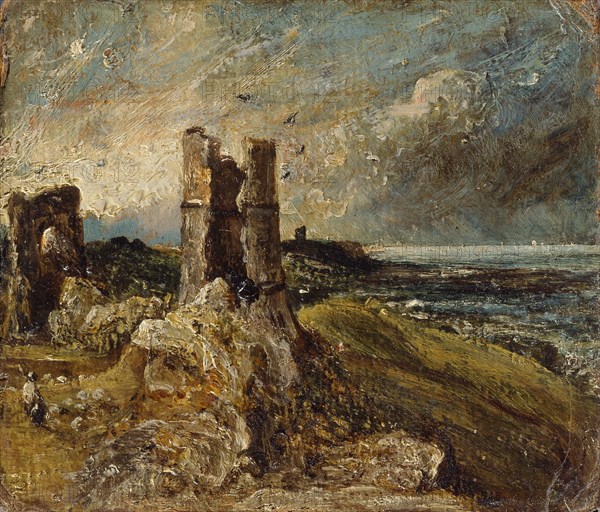 Hadleigh Castle Sketch of Hadleigh Castle Verso: Study of Five Horned Cattle, John Constable, 1776-1837, British
