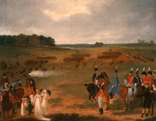 A Review of the London Volunteer Cavalry and Flying Artillery in Hyde Park in 1804 A Review of a Yeomanry Regiment of a Plain on the Outskirts of London, unknown artist, 18th century, British