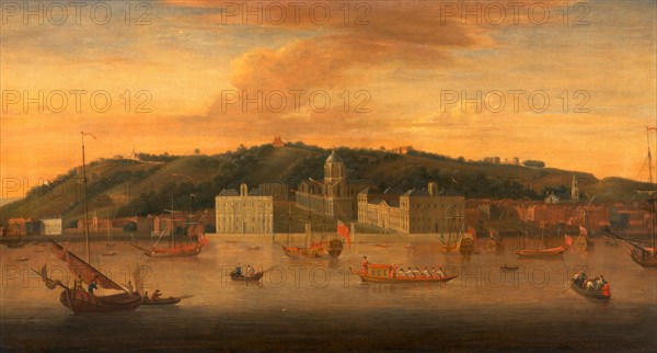 A view of Greenwich from the River with many Boats, London, Jan Griffier the Elder, ca. 1645-1718, Dutch