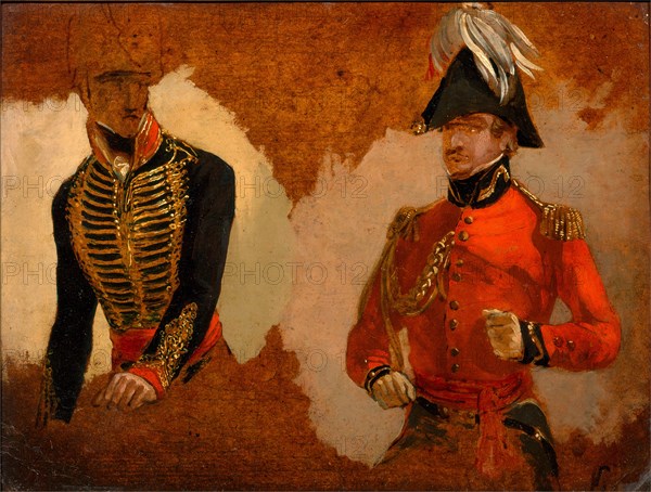 Studies of Royal Horse Artillery Uniform, and of an A.D.C. to the Commander-in-Chief: a study for 'The Battle of Waterloo' Signed and dated, verso: "Jones / 1815-", George Jones, 1786-1869, British