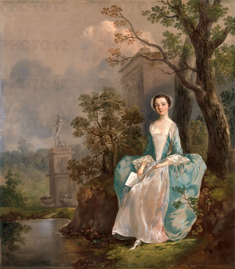 Portrait of a Woman Girl with a Book Seated in a Park Sitzendes junges Maedchen in einer Parklandschaft, Thomas Gainsborough, 1727-1788, British