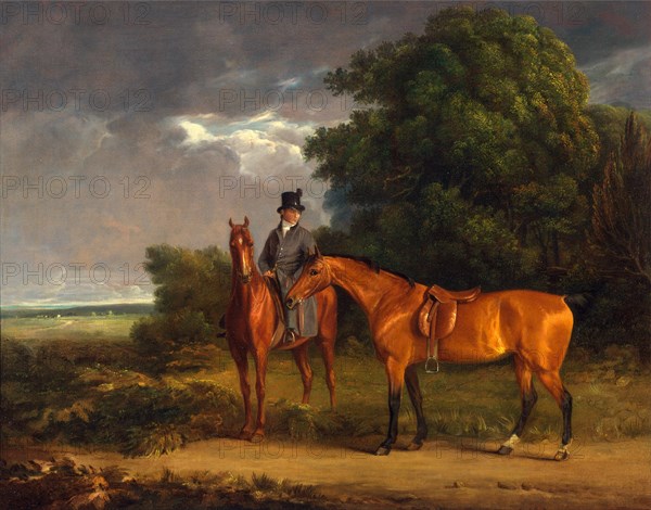 A Groom Mounted on a Chestnut Hunter, He Holds a Bay Hunter by the Reins, Jacques-Laurent Agasse, 1767-1849, Swiss