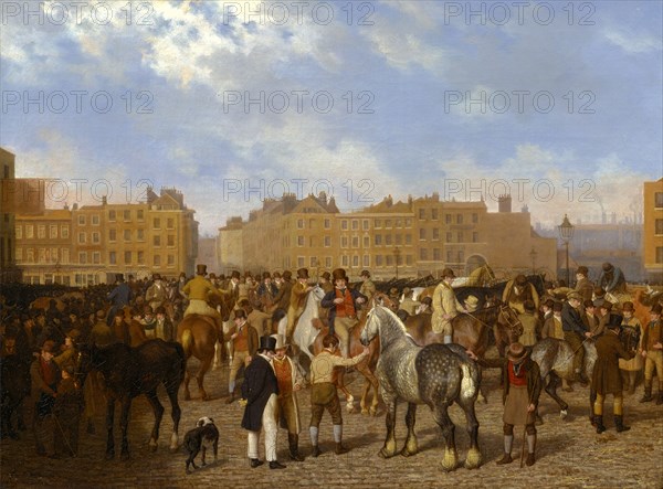 Old Smithfield Market, London Signed in brown paint, lower left: "JLA", Jacques-Laurent Agasse, 1767-1849, Swiss