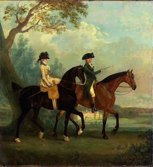 Marcia Pitt and Her Brother George Pitt, Later 2nd Baron Rivers, Riding in the Park at Stratfield Saye House, Hampshire The Hon. Marcia Pitt riding with her brother, the Hon. George Pitt (later 2nd Lord Rivers), in the Park of Stratfield Saye House, Hampshire Hon. Marcia and Hon. George Pitt, Riding in the Park of Stratfield Saye House, Hampshire Signed and dated, lower right: "Tho:s Gooch | 1782", Thomas Gooch, 1750-1802, British