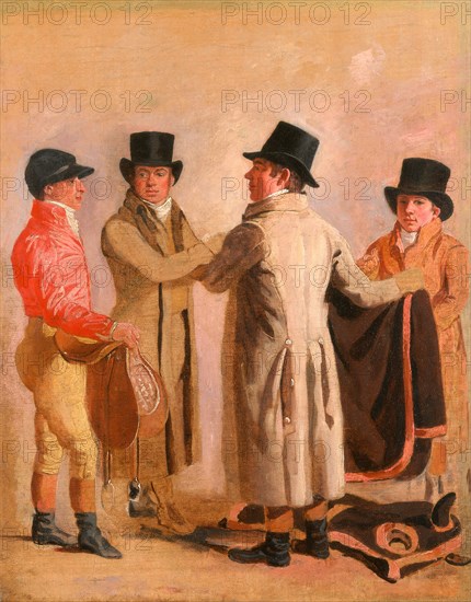 The Jockey Frank Buckle, the Owner-Breeder John Wastell, his Trainer Robert Robson, and a Stable-lad Frank Buckle, John Wastel, Robert Robson and a Stable-Lad Mr. Wastall with his Jockey, Frank Buckle, and his Triner and a Groom, Benjamin Marshall, 1767-1835, British