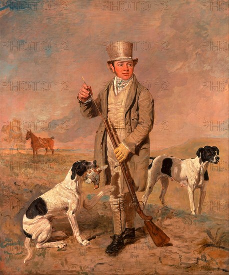 Portrait of a Sportsman, Possibly Richard Prince Supposed Portrait of the Artist with Gun and Dogs ?Richard Prince, with Damon, the late Colonel Mellish's Pointer Portrait of the Artist with a Gun and Dogs Signed in brown paint, lower right: "B. Marshall", Benjamin Marshall, 1767-1835, British
