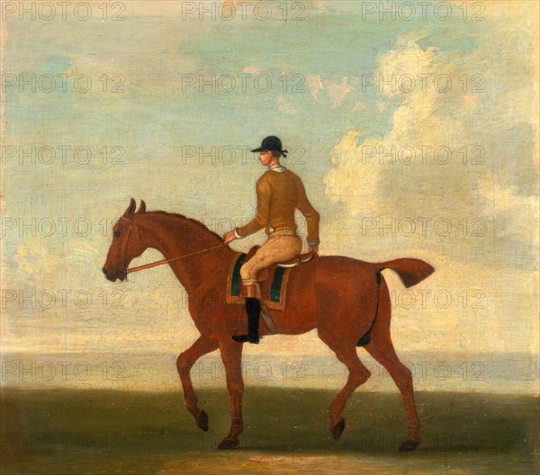 One of Four Portraits of Horses - a Chestnut Racehorse with Jockey Up: walking to the left; jockey in buff-yellow jacket, Attributed to James Seymour, 1702-1752, British