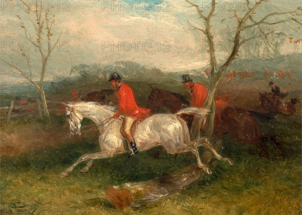 Foxhunting: Coming to a Fence (Full Cry) Signed and dated in brown paint, lower right: "WJ Shayer | 63.", William J. Shayer, 1811-c.1885, British