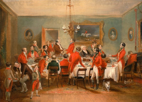 Bachelors' Hall: The Hunt Breakfast Signed and dated in black paint, lower left: "painted by | F.C. Turner | 1836.", Francis Calcraft Turner, active 1782-1846, British