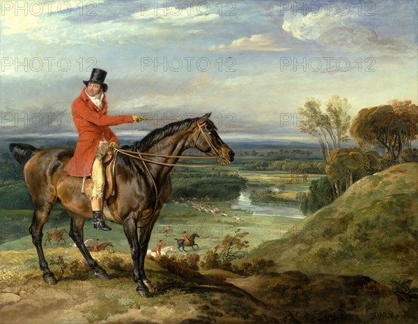Theophilus Levett and a Favorite Hunter John Levett Hunting at Wychnor, Staffordshire Signed and dated, lower right: "JWARD [monogram] RA 1871.", James Ward, 1769-1859, British