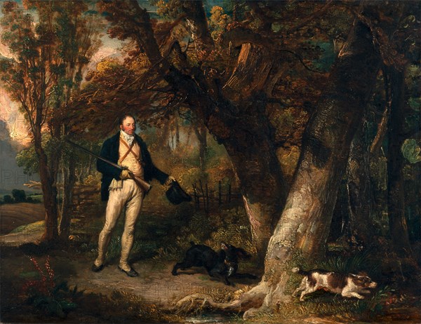 The Reverend Thomas Levett and Favourite Dogs, Cock-shooting Portrait of the Rev. T. (Thomas) Levett and Favorite Dogs, Cock-Shooting Signed in black paint, lower left: "JWARD [monogram] R. A. [?...partially obliterated]", James Ward, 1769-1859, British