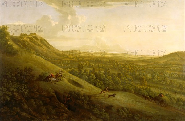 Box Hill, Surrey, with Dorking in the distance Box Hill Signed and dated in black paint, lower left: "G[...]Lambert | 1733", George Lambert, 1700-1765, British