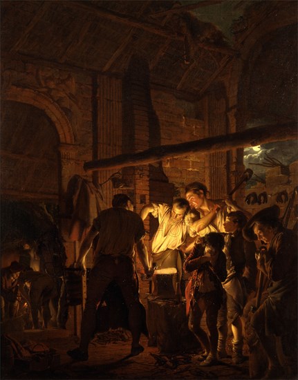 The Blacksmith's Shop Signed and dated, lower right: "Jo:[symbol] Wright | Pinx [symbol] 1771.", Joseph Wright of Derby, 1734-1797, British