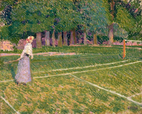 Tennis at Hertingfordbury Signed in purple paint, lower right: "S. F. GORE. [made with stamp]", Spencer Frederick Gore, 1878-1914, British