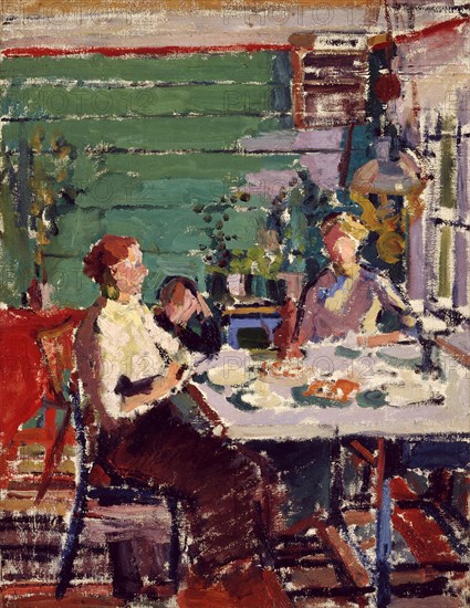 Interior Scene, Possibly in Norway Interior scene with figures at a table, possibly in Norway, Harold Gilman, 1876-1919, British