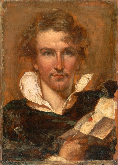 Self-Portrait Inscribed 'VENEZIA' in red, 'Monsieur Etty' and '31 Lombard Street/London' on the letter that the sitter has open before him Signed and dated verso: "Depinge in Venezia in questo mezze di settembro 1823/Gugleilmo/address[?]William Etty/31 Lombard Street London" [translated; painted in Venice in this month of September 1823], William Etty, 1787-1849, British