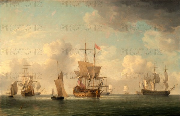 English Ships Under Sail in a Very Light Breeze Signed in brown paint, lower left: "C Brooking", Charles Brooking, 1723-1759, British