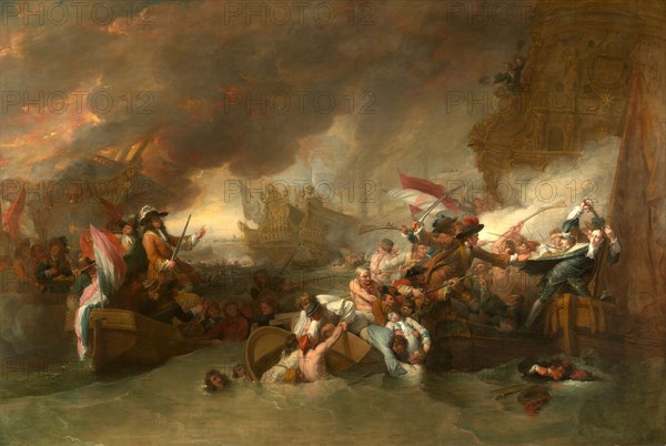 The Battle of La Hogue Signed and dated in black paint, lower left: "B. West. 1778, retouched 1806.", Benjamin West, 1738-1820, American