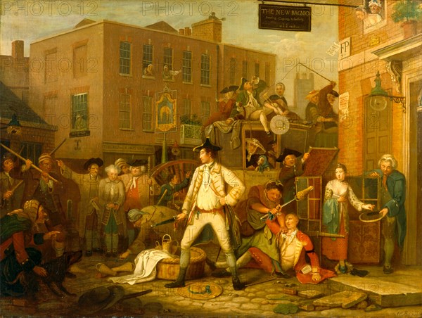 Scene in a London Street The Bath Fly Signed and dated in black paint, lower right: "J. Collet pinx | 1770", John Collet, ca. 1725-1780, British