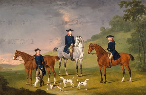 John Corbet, Sir Robert Leighton and John Kynaston with their Horses and Hounds John Corbet, Sir Robert Leighton and John Kynaston, Members of the Shrewsbury Hunt Signed and dated, lower left: "TS | 1779", Thomas Stringer, 1722-1790, British