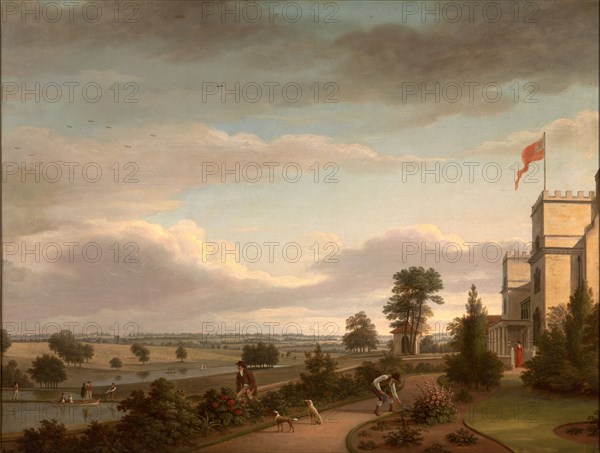 A Country House in a River Landscape, Previously Identified as Oatlands, unknown artist, 19th century, British