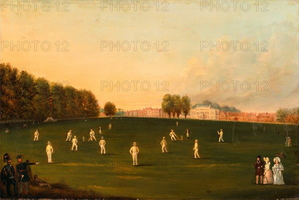 First Grand Match of Cricket Played by Members of the Royal Amateur Society on Hampton Court Green, August 3rd, 1836, unknown artist, 19th century, British
