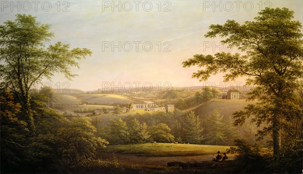 Easby Hall and Easby Abbey with Richmond, Yorkshire in the Background View of Easby Hall, Easby Abbey, and the Parish Church with Richmond, Yorkshire, in the Background, George Cuitt, 1743-1818, British