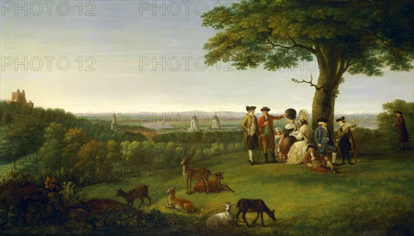One Tree Hill, Greenwich, with London in the Distance The Thames from One Tree Hill, Greenwich Signed and dated in yellow-green paint, lower right: "John Feary pinx April 5 1779", John Feary, ca. 1745-1788, British