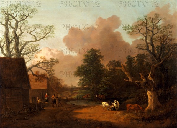 Landscape with Milkmaid Landscape with Farm Buildings and Peasants A Landscape with Figures, Farm Buildings and a Milkmaid Landscape with Farm Buildings and Peasants, Thomas Gainsborough, 1727-1788, British